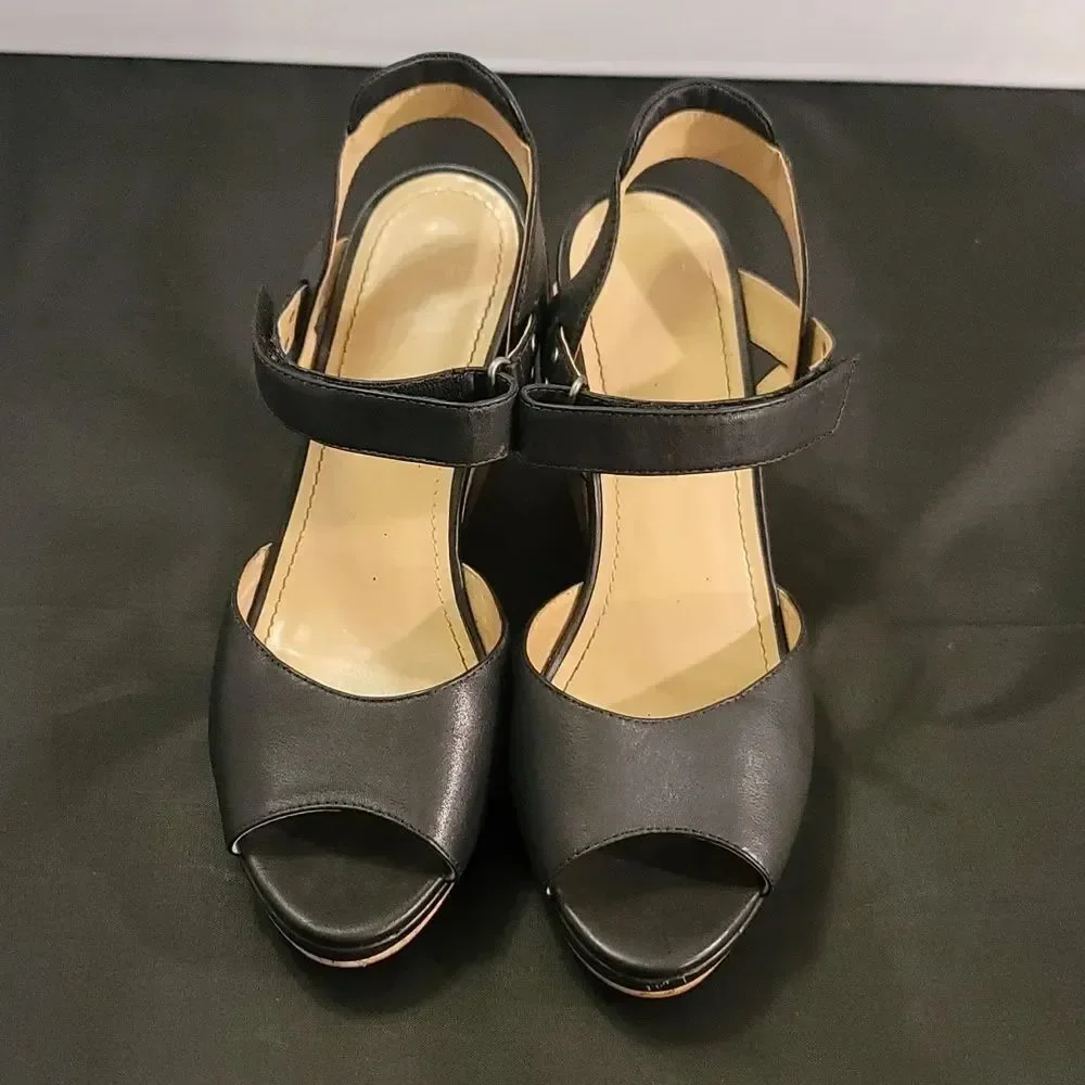 WEDGE PEEP TOE ADJUSTABLE BUCKLE WOMENS SANDAL